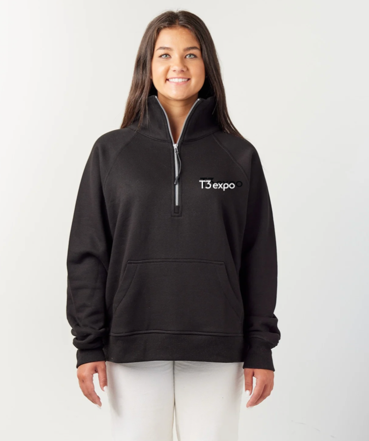 Women's Black Boxy Half Zip Fleece