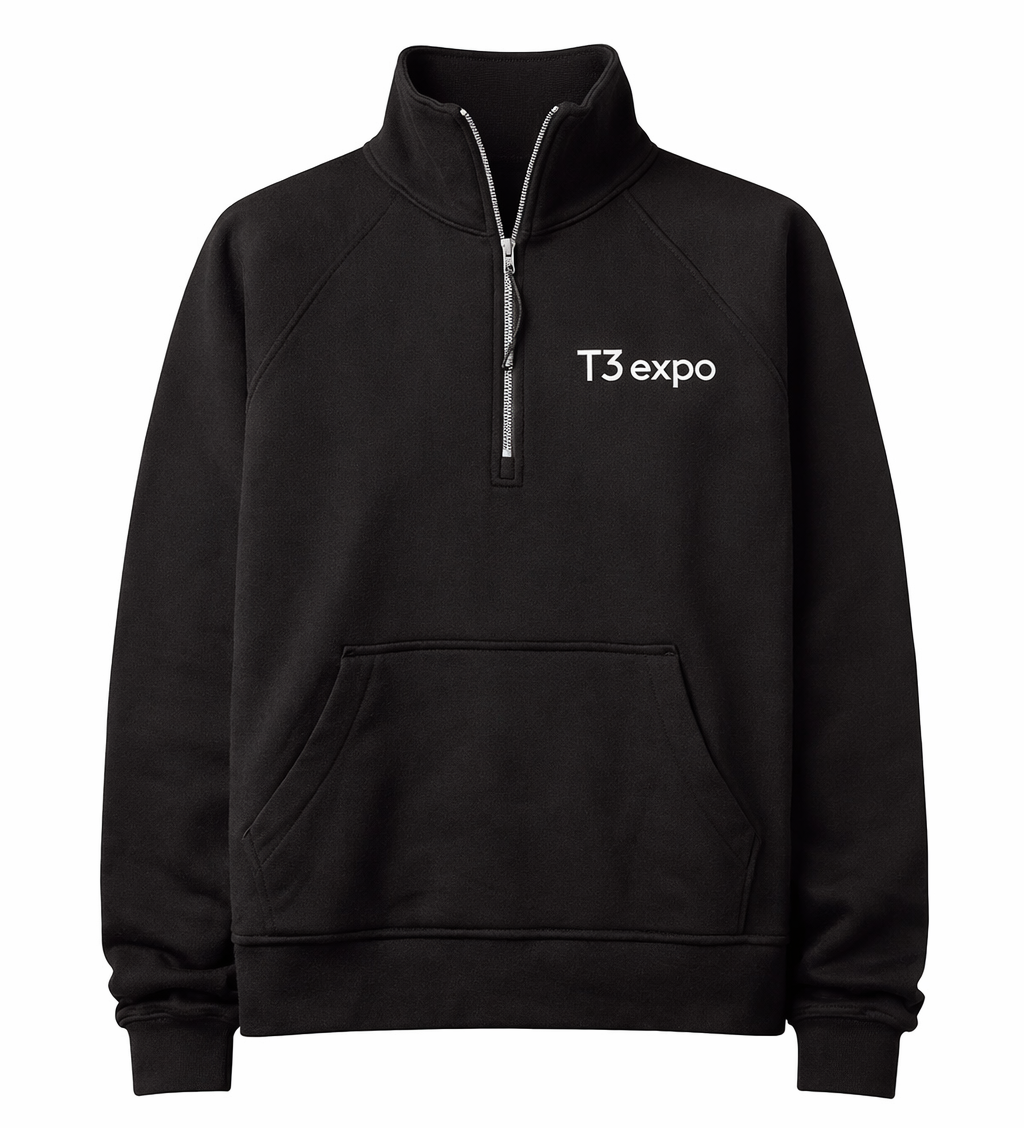 Women's Black Boxy Half Zip Fleece